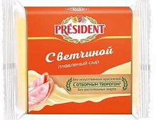 President processed cheese in slice, with ham, 150 g
