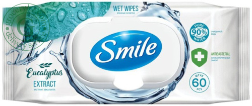 Smile antibacterial wet wipes, eucalyptus (60 in 1)