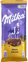 Milka chocolate with whole almonds, 90 g