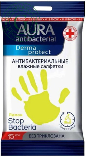 Aura antibacterial wet wipes, lemon (15 in 1)