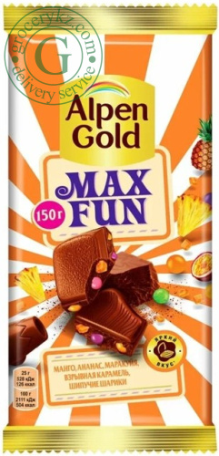 Alpen Gold Max Fun chocolate, tropical fruits, caramel and effervescent balls, 150 g