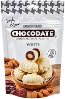 Chocodate white chocolate covered date and almond, 100 g