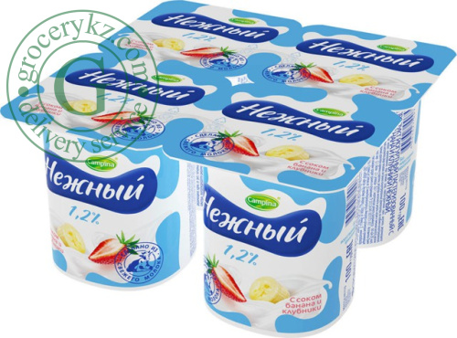 Nezhnyi yogurt with strawberry and banana juice, 1.2%, 4 in 1, 400 g