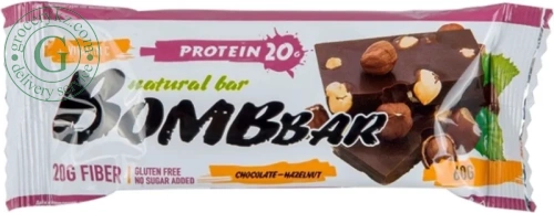 Bombbar protein bar, chocolate and hazelnut, 60 g