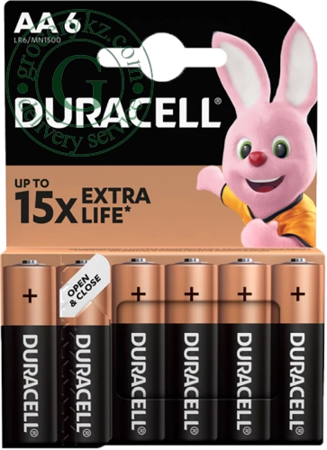 Duracell Extra Life AA batteries, 6 pc