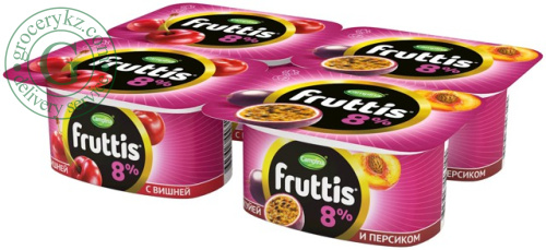 Fruttis yogurt, 8%, cherry, passion fruit and peach (4 in 1), 460 g