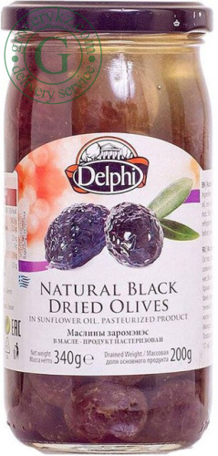Delphi natural black dried olives, 340 g