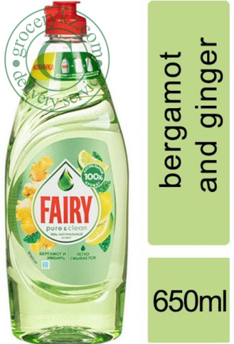 Fairy Pure and Clean dish washing liquid dish soap, bergamot and ginger, 650 ml